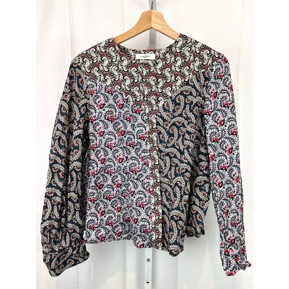 ISABEL MARANT ETOILE  38 M Loris Mixed Print Cotton Blouse Top Floral Paisley - Picture 1 of 11